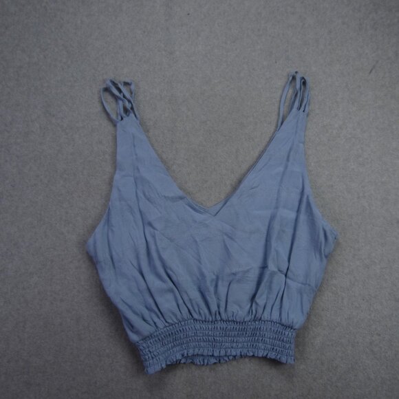 Free People Smocked Crop Tank Top Womens Small Blue Textured Boho Festival - Picture 2 of 9
